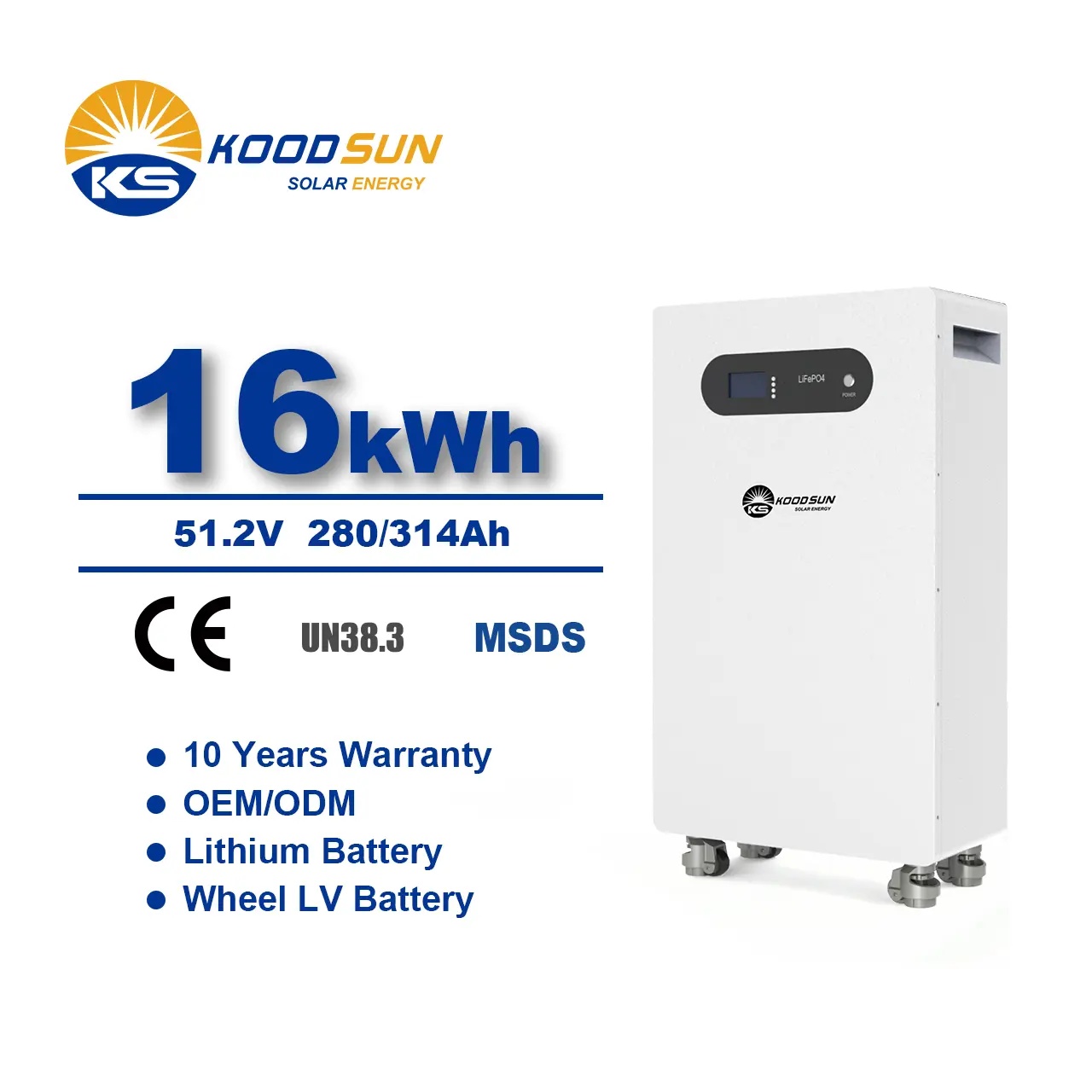 Koodsun High Efficiency 51.2V 314ah Lithium Ion Battery 16kwh Solar Energy Batteries for Home Use -Koodsun